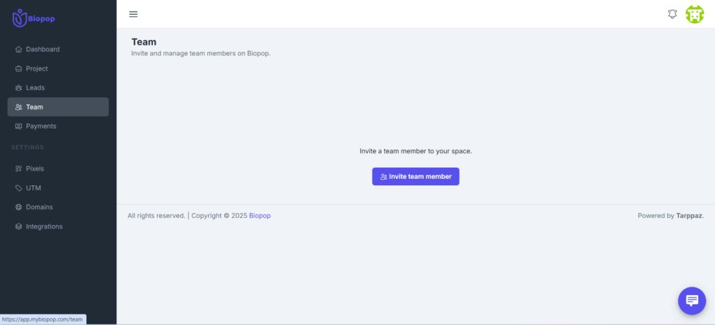 Team Management In Biopop Link In Bio Tool