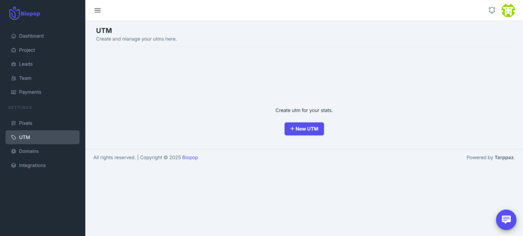 UTM in Biopop Link In Bio Tool
