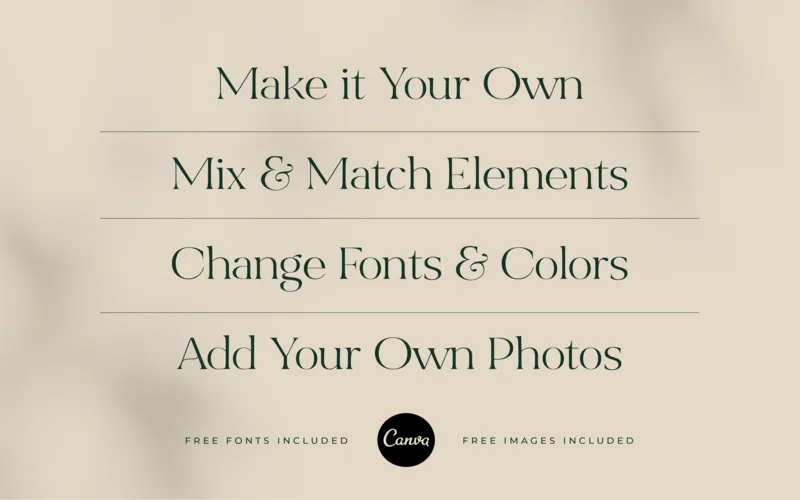 Instructions like"Make it your own, mix & match elements, change fonts & colors, add your own photos. Free fonts and images included"