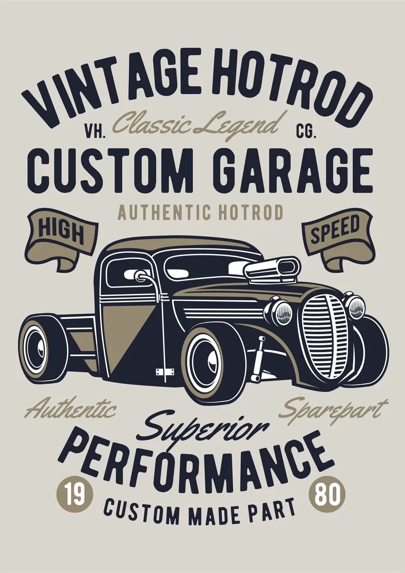 Vintage hotrod custom garage car tshirt design