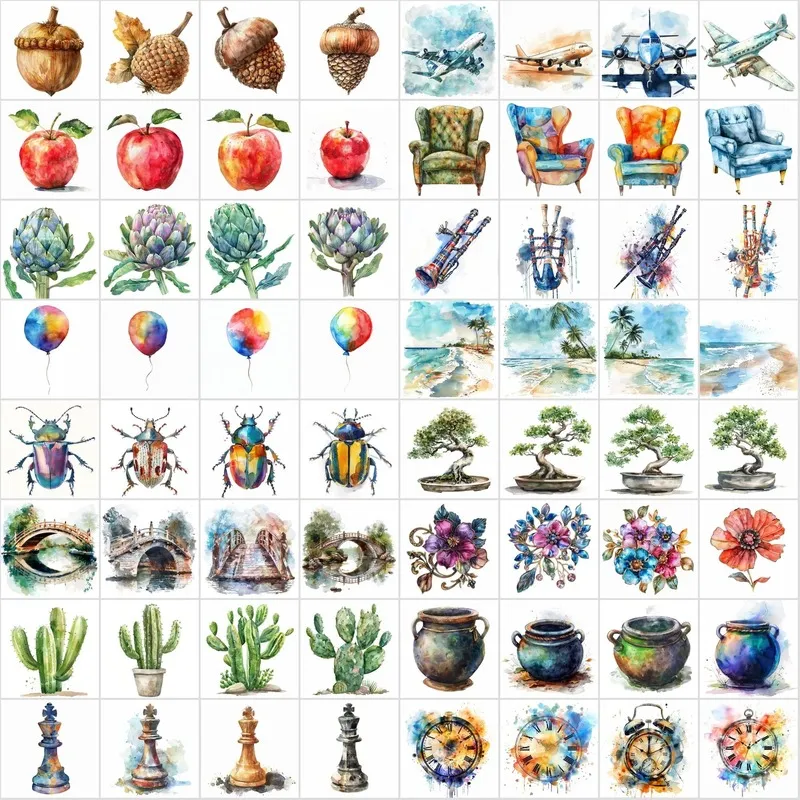 A preview of the Watercolor art images included in the bundle.