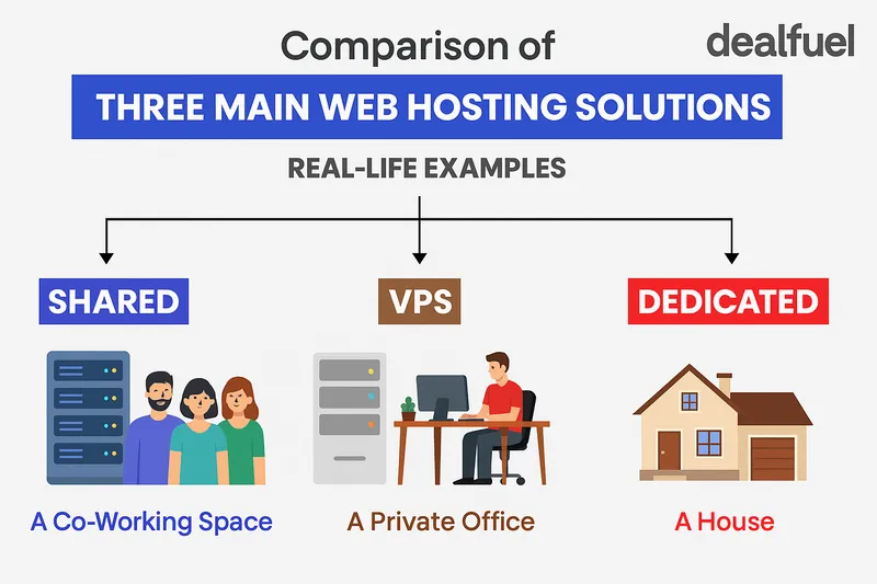 Comparison of different web hosting solutions -shared, VPS, and dedicated