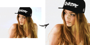 Before and after preview of the free animated glitch Photoshop action