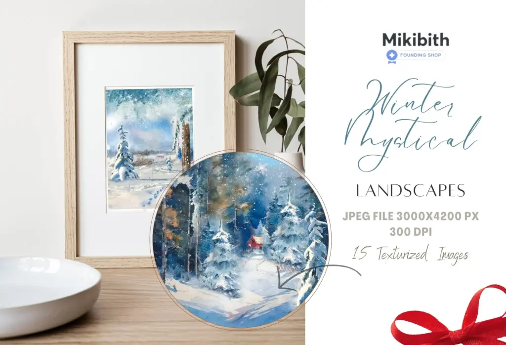 This image displays seven different Christmas patterns on white backgrounds, featuring poinsettias and pine.