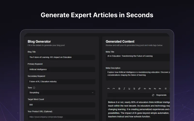 Geneate expert-quality AI-powered blogs