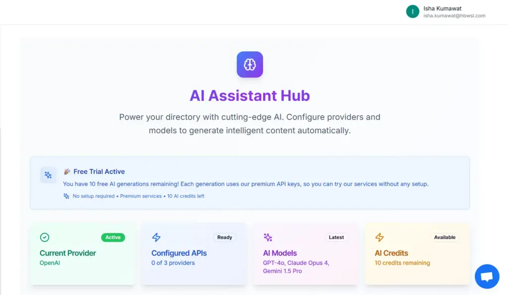 AI Assistant Hub Interface