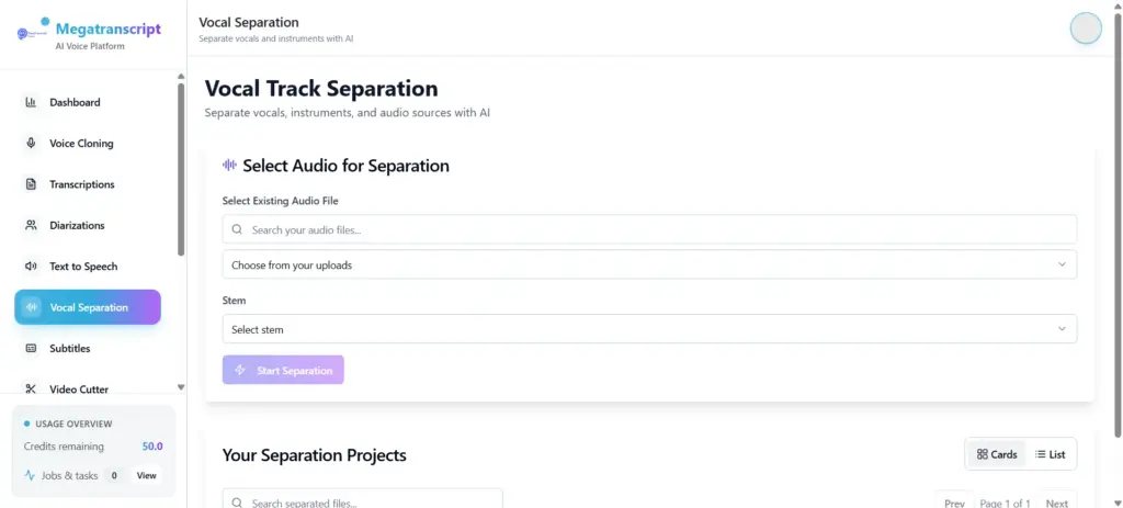 AI Voice Track Separation In Megatranscript