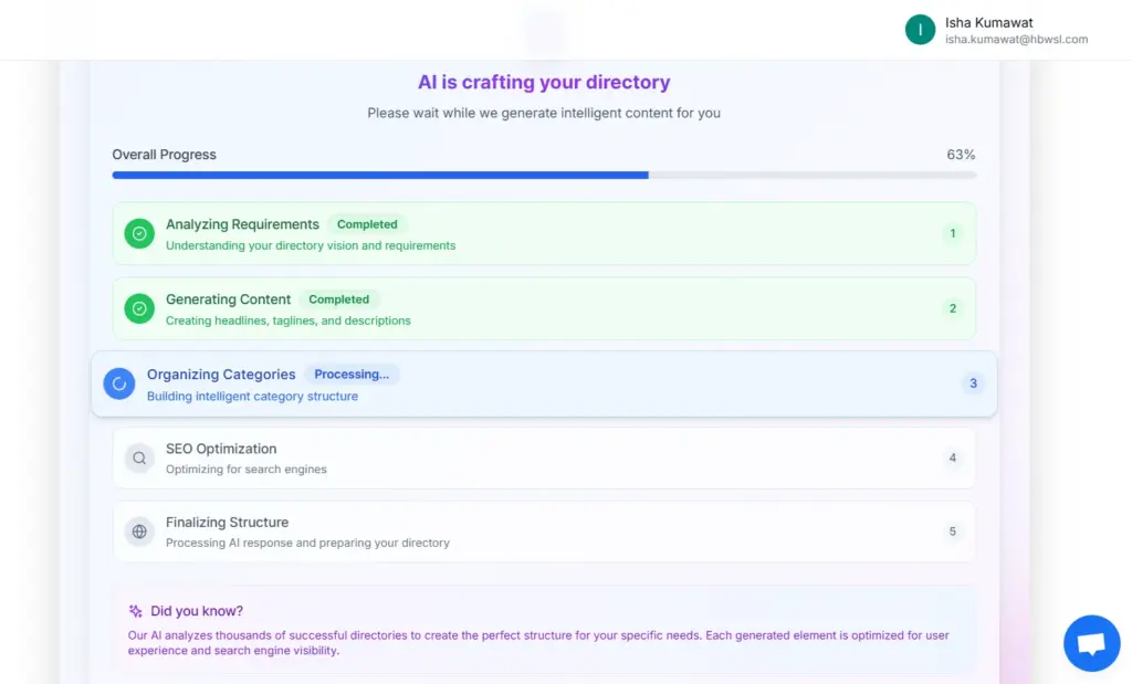 AI Crafting Directory Interface