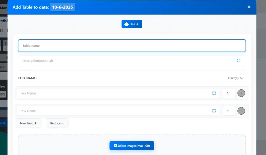 Add Table Feature of Self manager.net