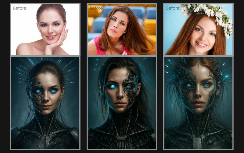 Aqua Photo Effect applied to a collage of images of a woman.