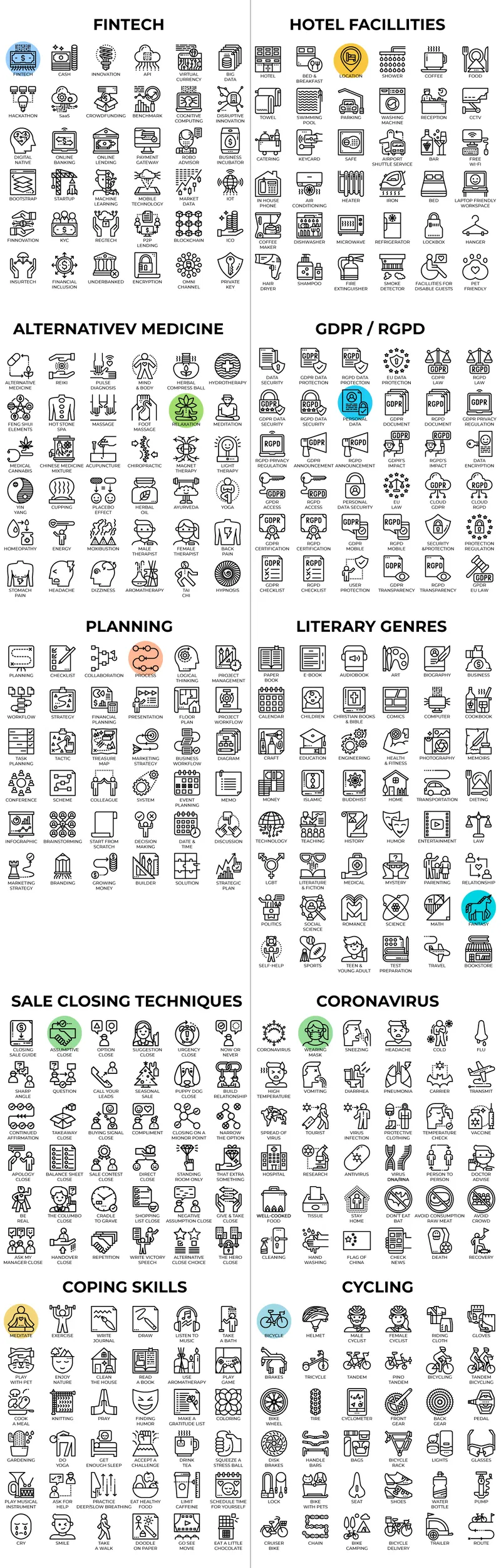 Collage of Modern Line Icons With Categories Included