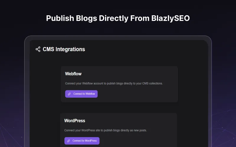 Publish blogs directly from Blazly SEO's Integration Features