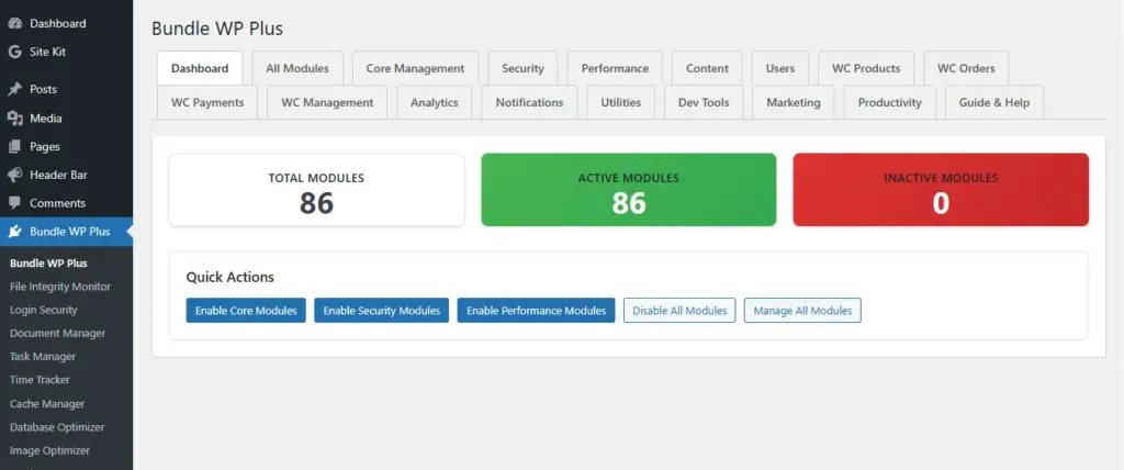 Dashboard Of Bundle WP Plus The Ultimate WordPress Plugin
