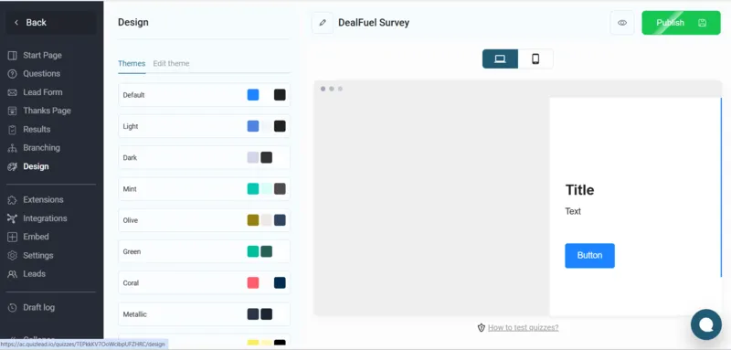 Designs Interface, quiz maker