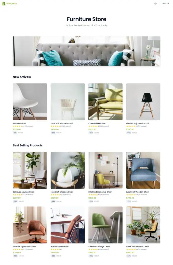 E-commerce Store Website Templates in Sheetany Website Builder