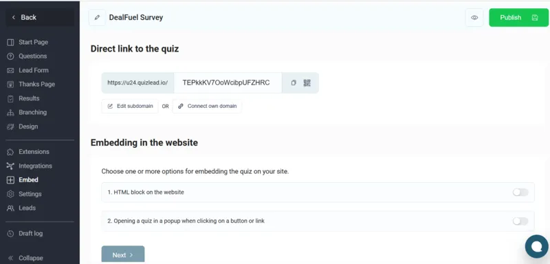 Embed Interface, quiz maker