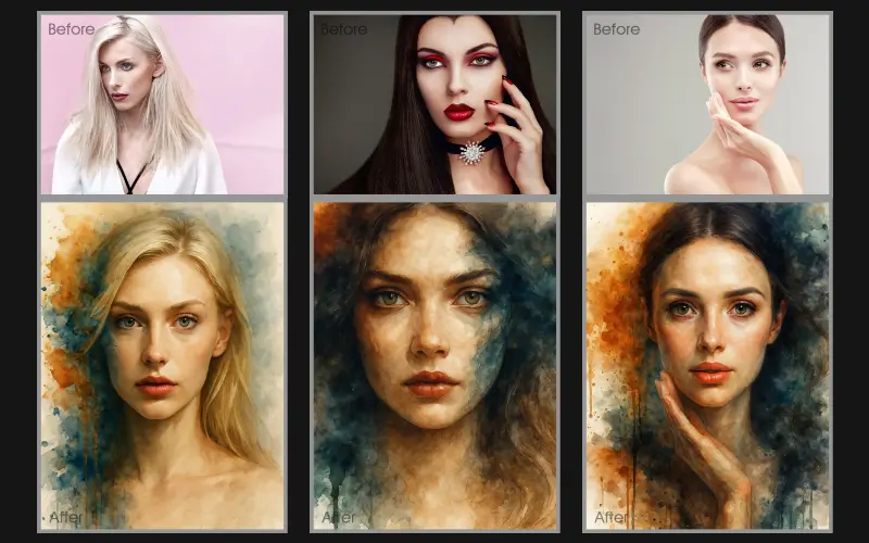 Enchanting Photo Effect applied to a collage of images of a woman.