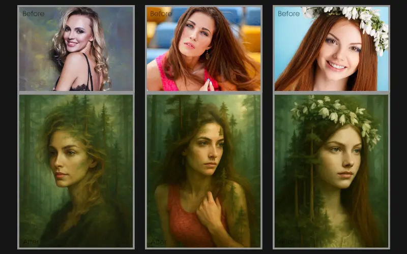 Fairy Photo Effect applied to a collage of images of a woman.