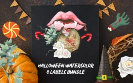 Halloween Watercolor And Labels Bundle | Extended License