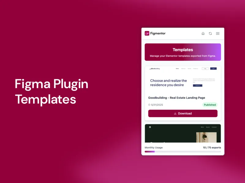 Figmentor Plugin Templates Screen Interface, how to convert figma to elementor