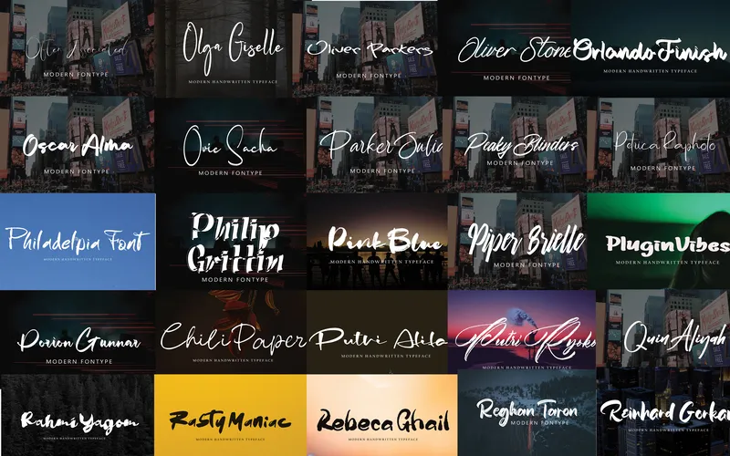 Collection of beautiful script fonts included in the bundle