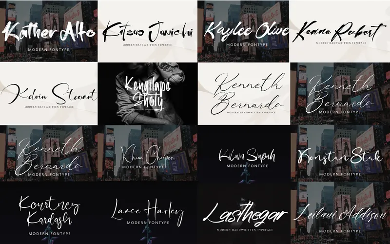 Collection of beautiful signature fonts included in the bundle