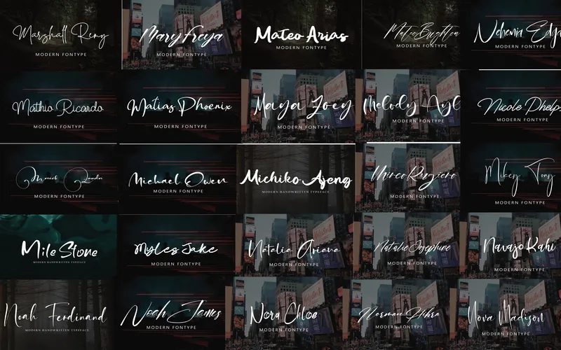 Collection of pretty script fonts included in the bundle
