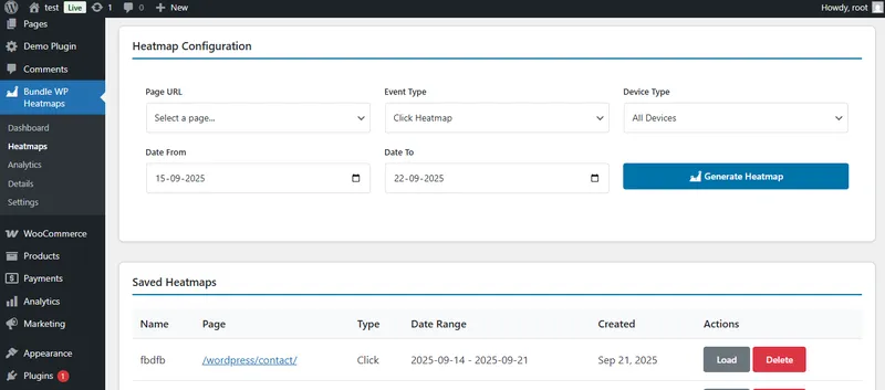 Heatmap Configration Screen,Wordpress analytics Plugin
