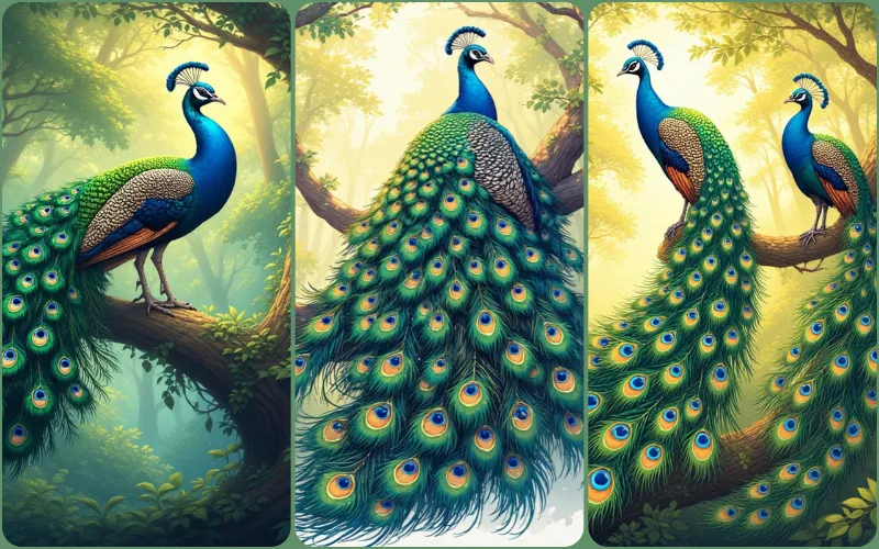 Collage of high-resolution Peacock images included in the bundle