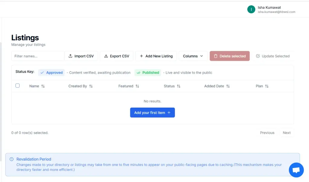 Manage Listings , directory webiste builder
