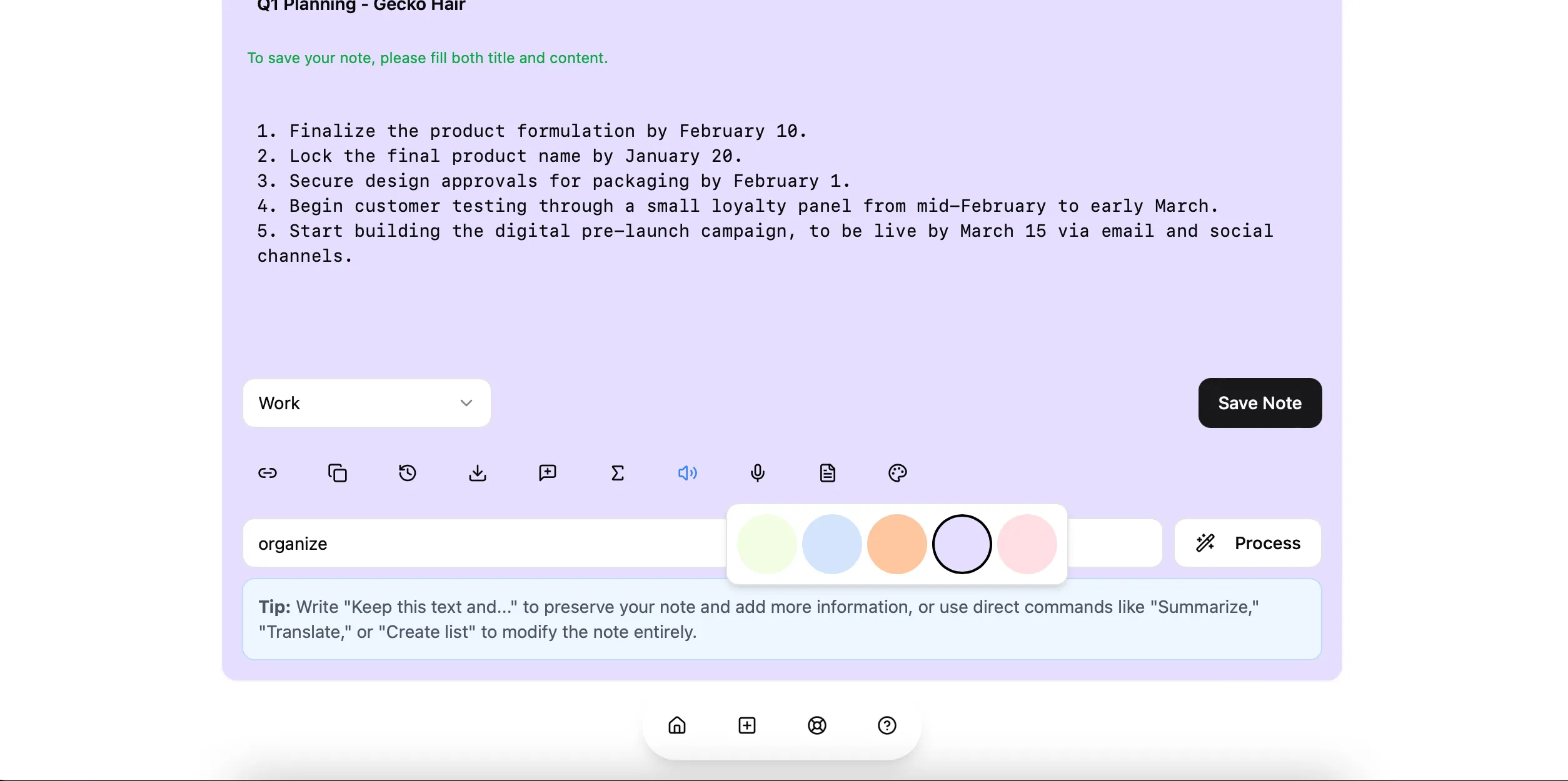 Color choosing option in MindNote AI Note Taker App