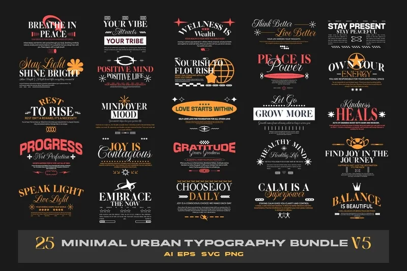 Collage of 24 Minimal Urban Typography Volume 5