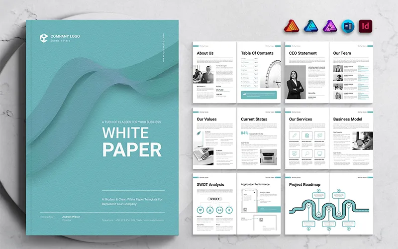 White paper template with cover and internal sections
