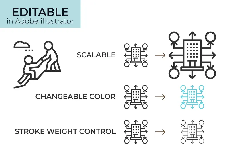 Specifications og the modern line icons included in the bundle