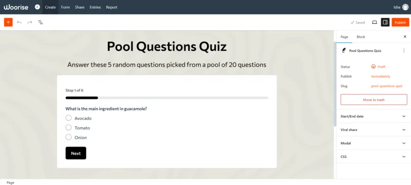 Pool Feedback Quiz Template