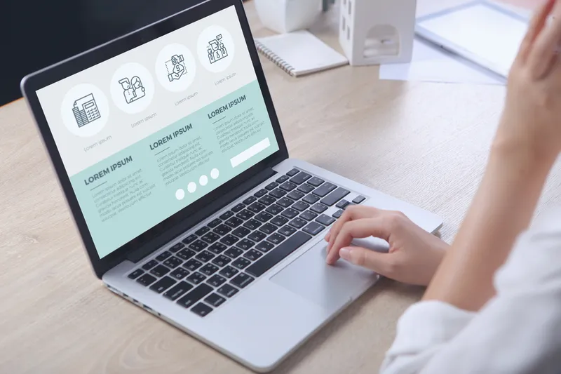Premium line icons used on an online page seen on a laptop screen
