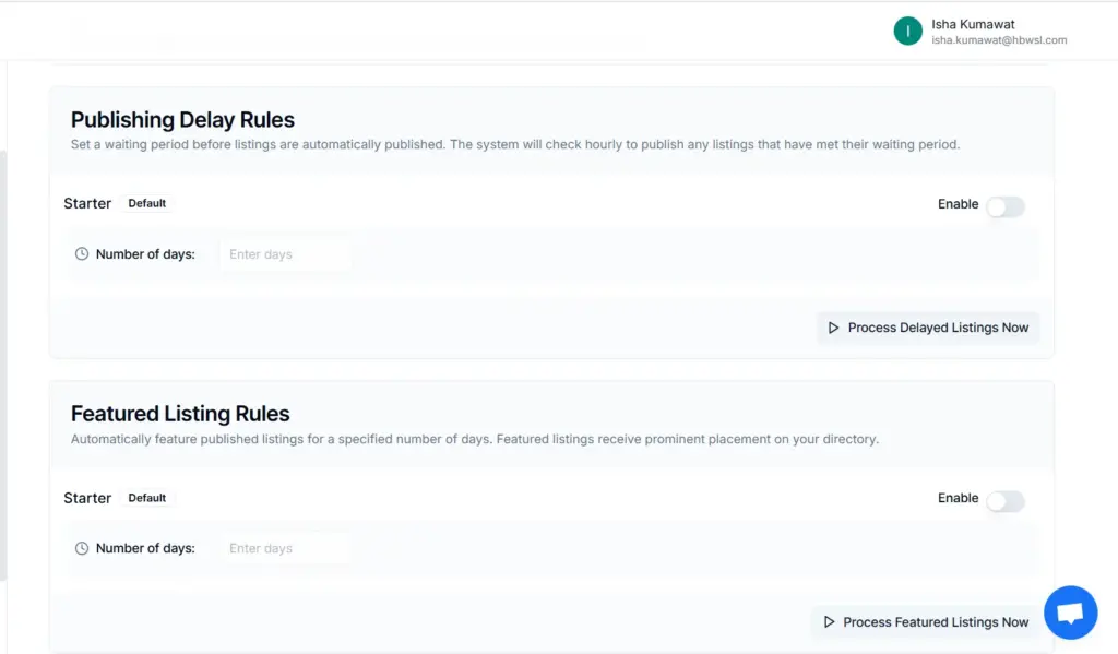 Published Delays and Listings , Directory Website Builder