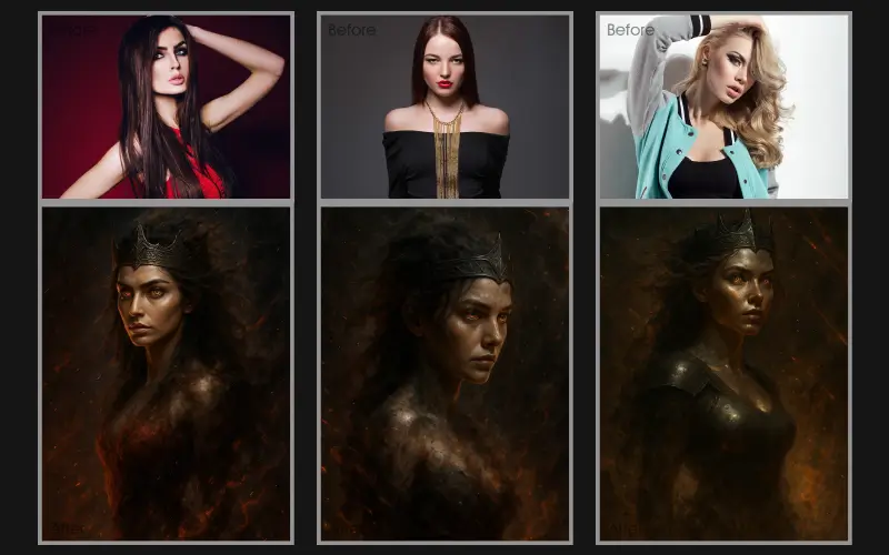 Royal Photo Effect applied to a collage of images of a woman.