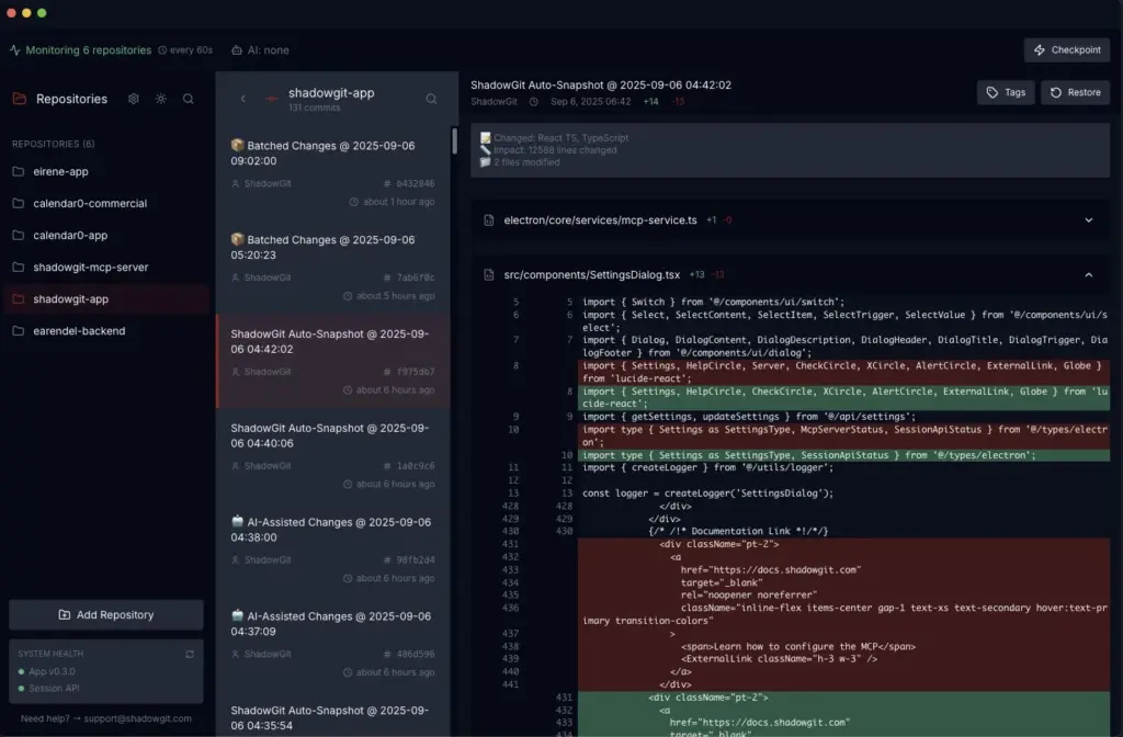 ShadowGit AI Code Assistant Dashboard