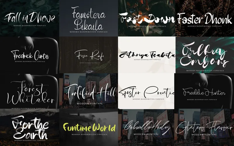 Collection of classic handwritten fonts included in the bundle