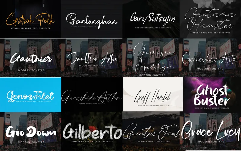 Collection of handwritten fonts included in the bundle