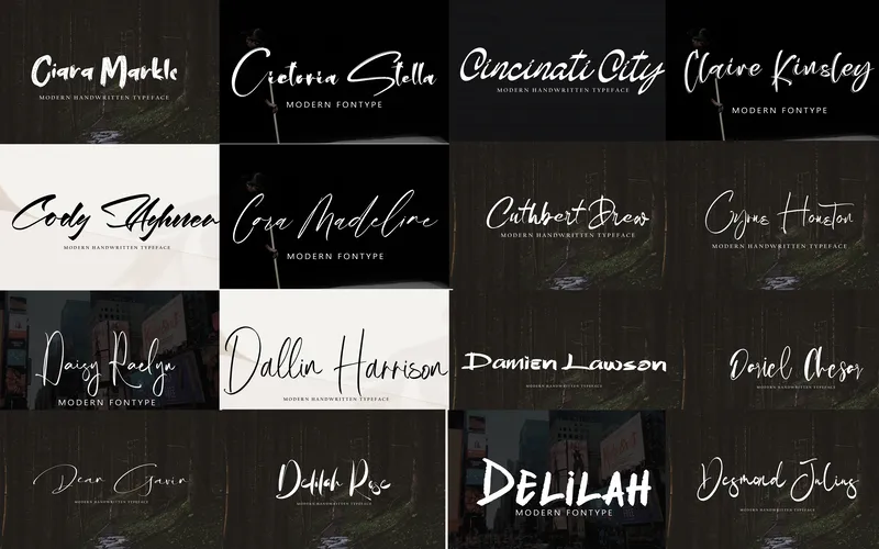 Stylish handwritten signature fonts included in the bundle