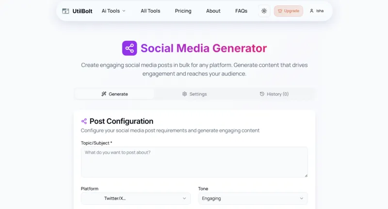 Social Media Generator, All AI Tools In One Website