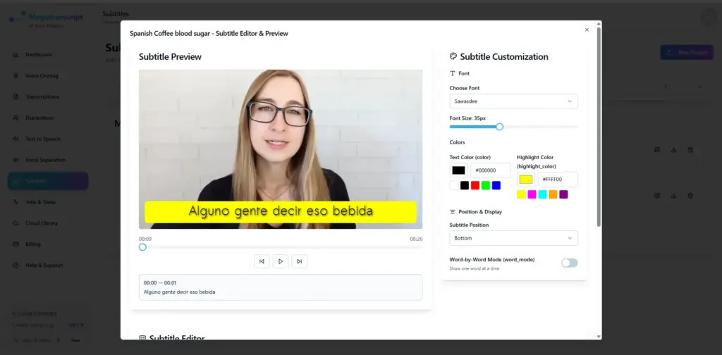 Subtitle Generation In Megatranscript