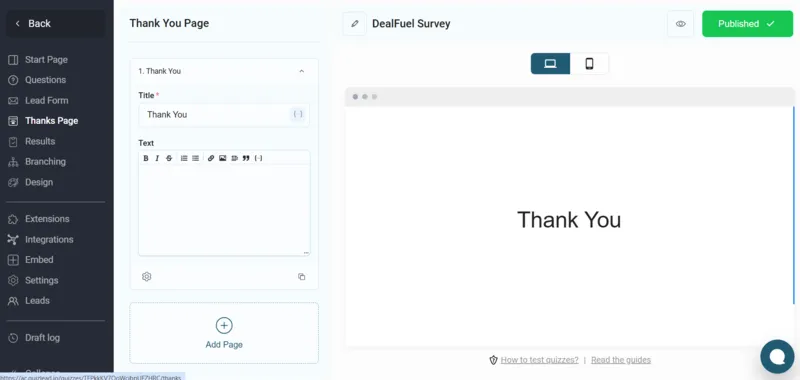 Thankyou Page Creation Option