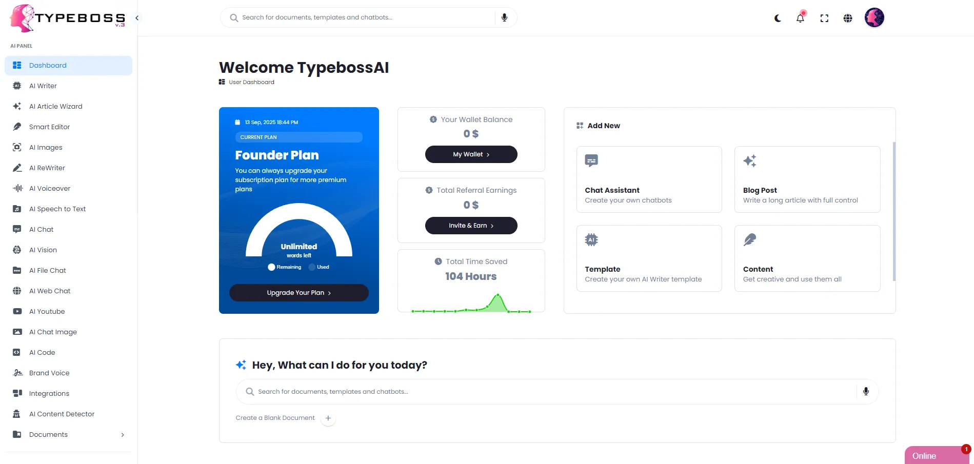 <b>Typeboss Dashboard</b>