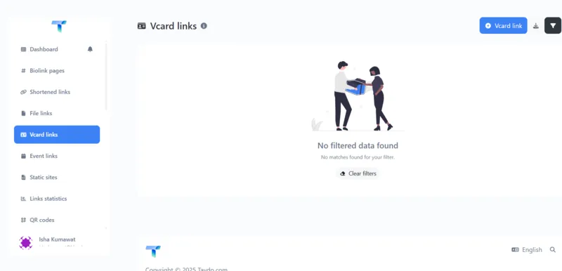 Vcard Links Interfacea, link in bio tool