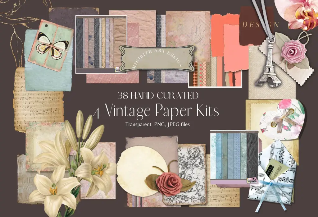 Four different antique paper textures with rough borders and aged stains.