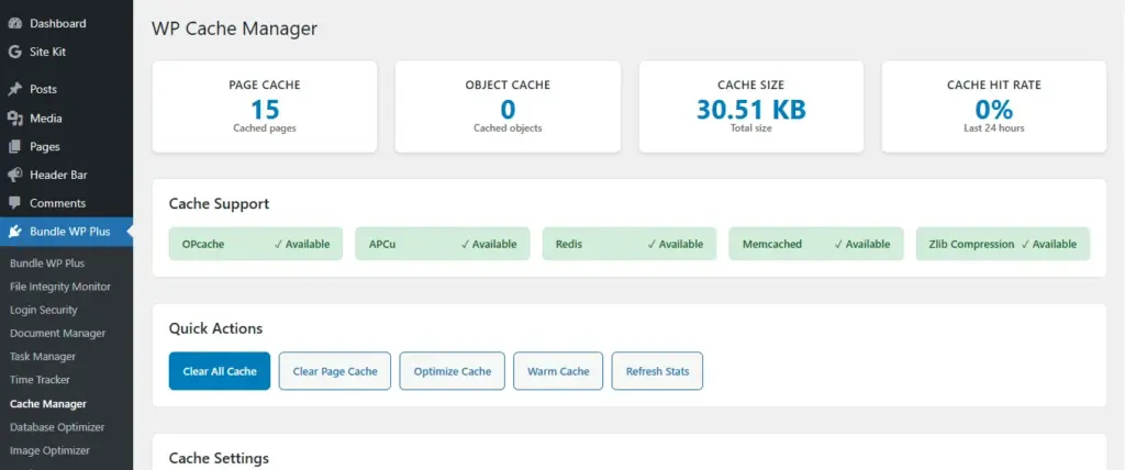 WP Cache Manager In Bundle WP Plus