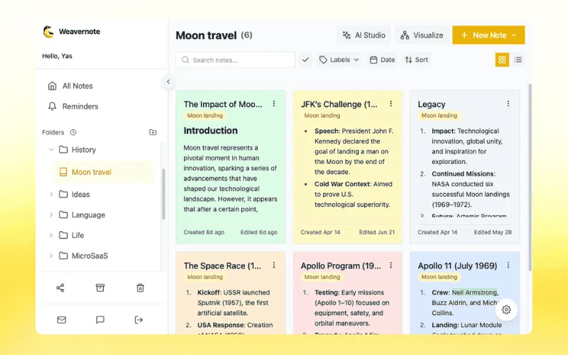 Weavernote Dashboard